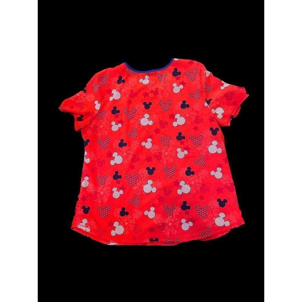 Disney | America Red White Blue Mickey Mouse Pockets Scrub Top Sz XL - Picture 5 of 6